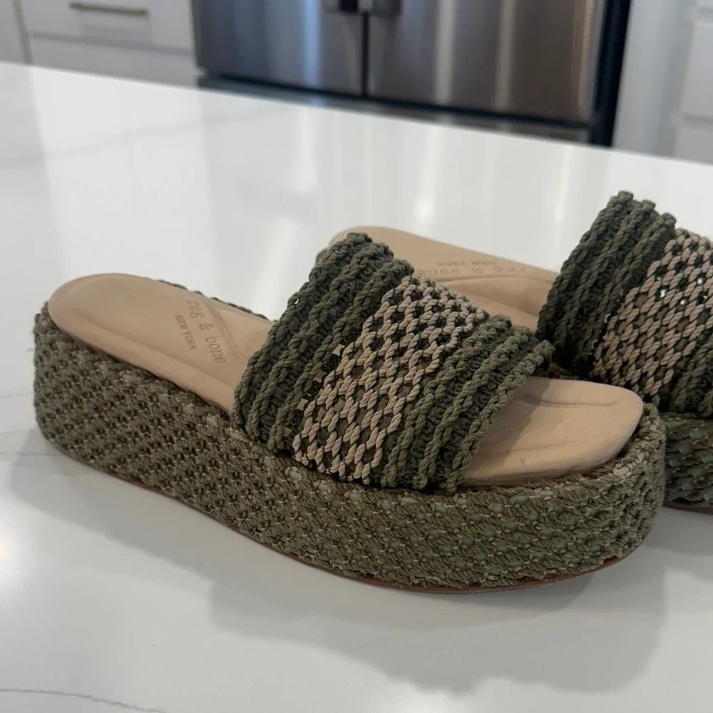 rag & bone Olive Green Woven Platform Slide Sandals - Picture 4 of 7